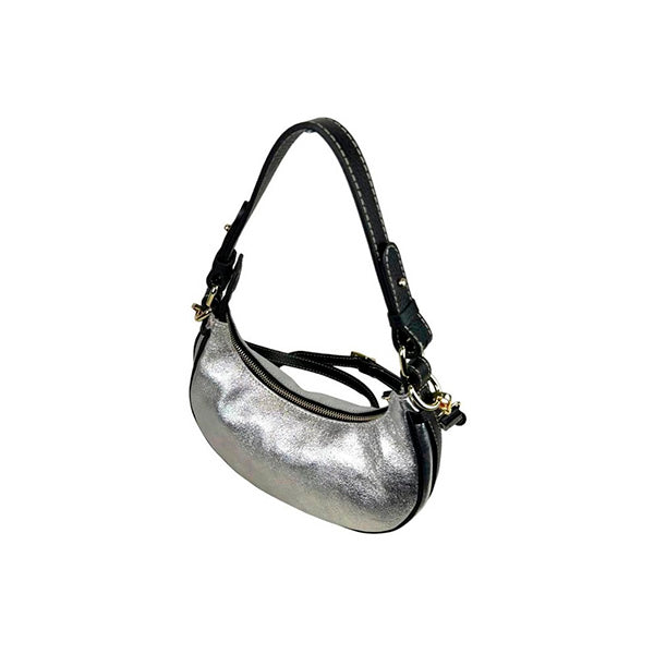 Bolso de Hombro de Piel Metalizada Italiana Diseño Medialuna