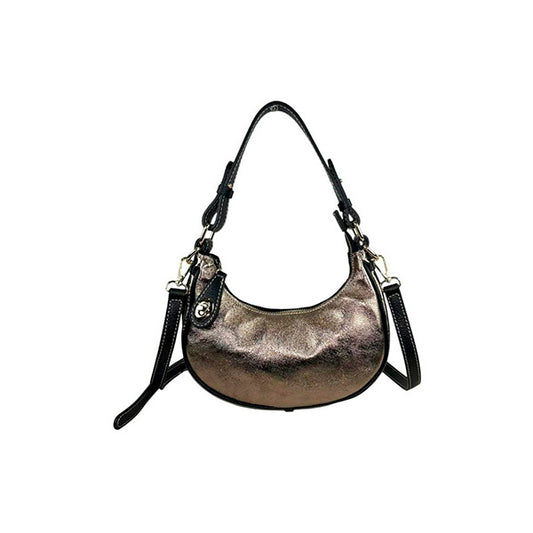 Bolso de Hombro de Piel Metalizada Italiana Diseño Medialuna