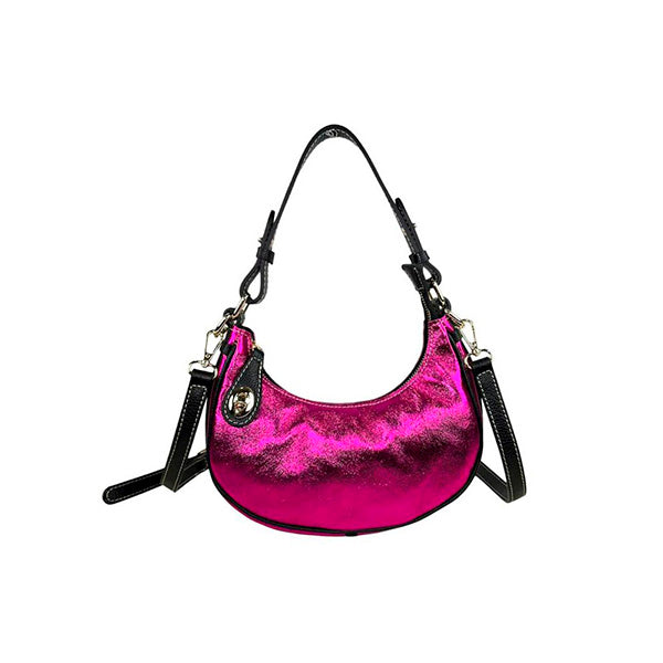 Bolso de Hombro de Piel Metalizada Italiana Diseño Medialuna