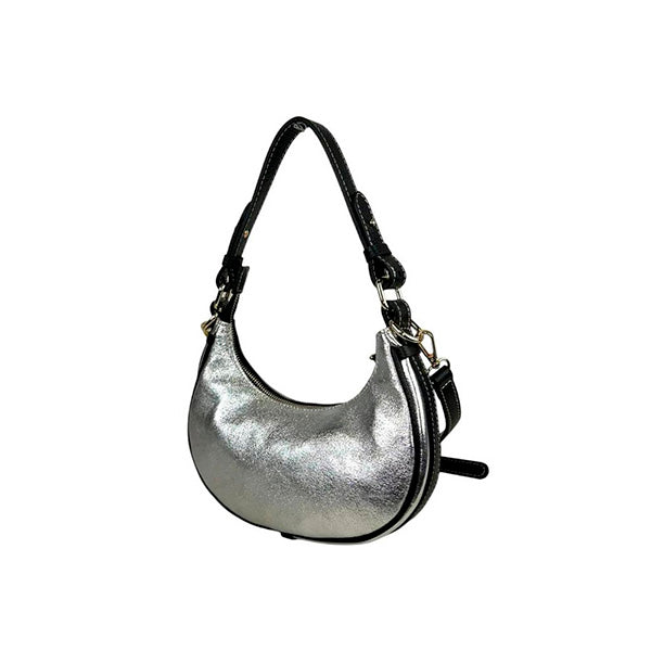 Bolso de Hombro de Piel Metalizada Italiana Diseño Medialuna