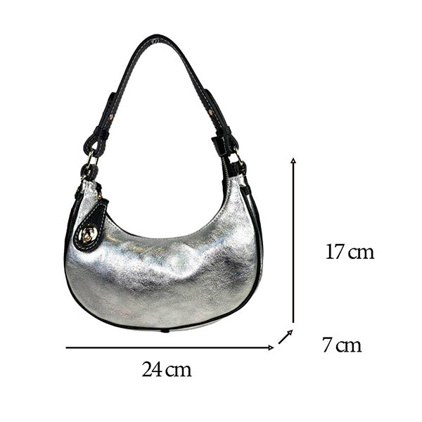 Bolso de Hombro de Piel Metalizada Italiana Diseño Medialuna