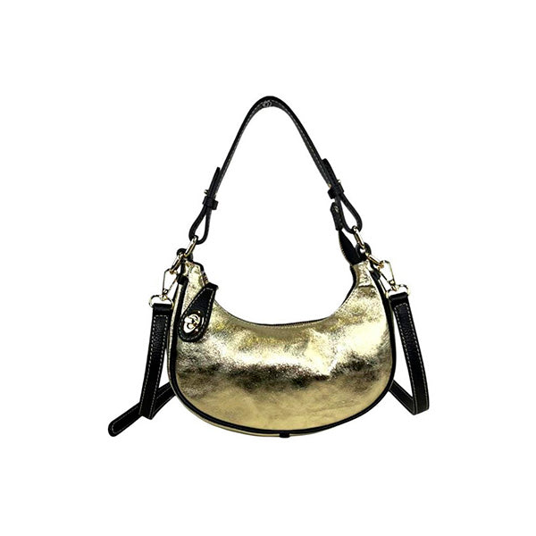 Bolso de Hombro de Piel Metalizada Italiana Diseño Medialuna