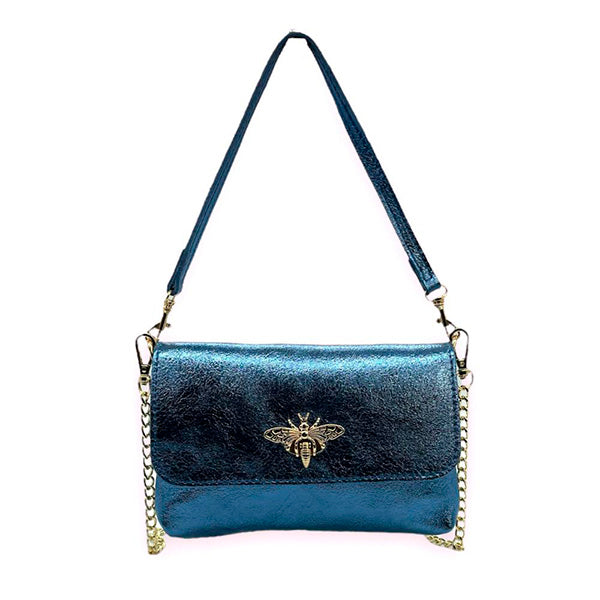 Bolso de Hombro Piel Pequeño con Broche de Abeja