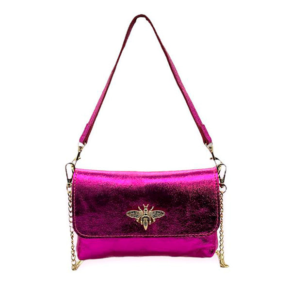 Bolso de Hombro Piel Pequeño con Broche de Abeja