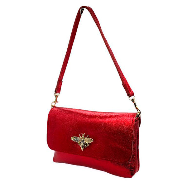 Bolso de Hombro Piel Pequeño con Broche de Abeja