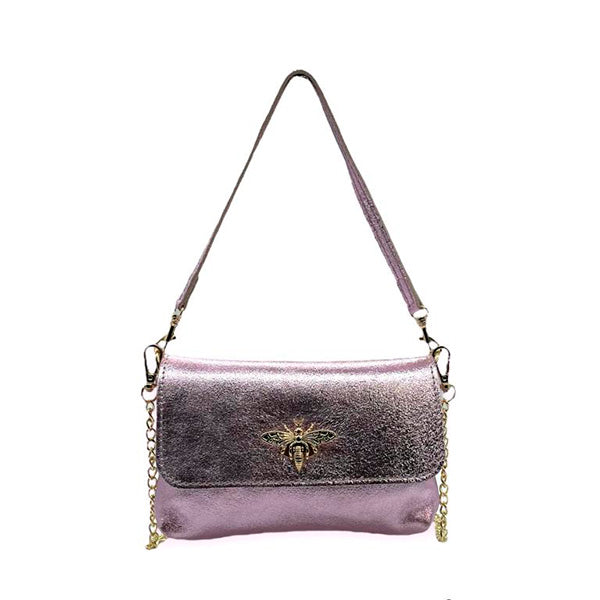Bolso de Hombro Piel Pequeño con Broche de Abeja