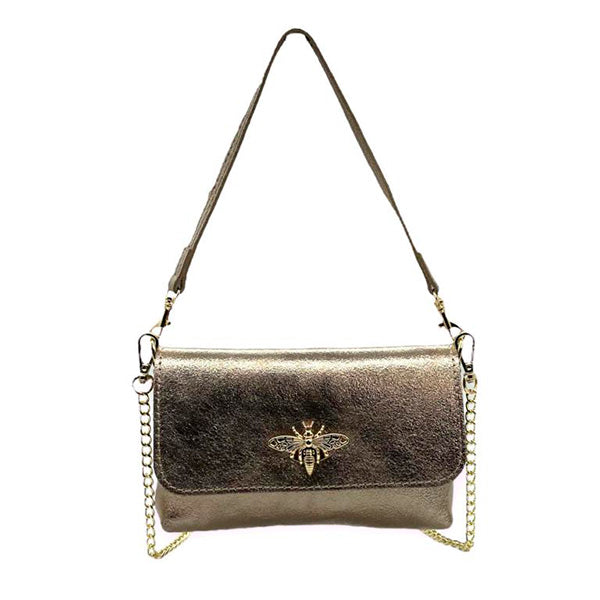 Bolso de Hombro Piel Pequeño con Broche de Abeja