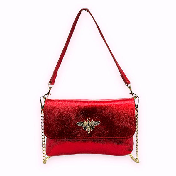 Bolso de Hombro Piel Pequeño con Broche de Abeja