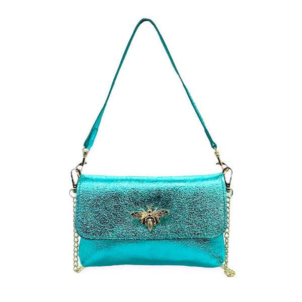 Bolso de Hombro Piel Pequeño con Broche de Abeja