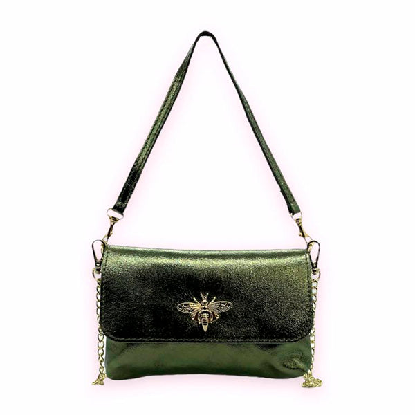 Bolso de Hombro Piel Pequeño con Broche de Abeja