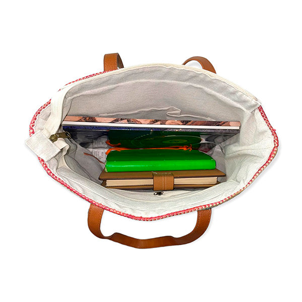 Bolso de Hombro Tote de Rafia con Estampado de Rayas