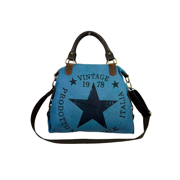 Bolso Shopper Grande De Lona con Asas de Piel