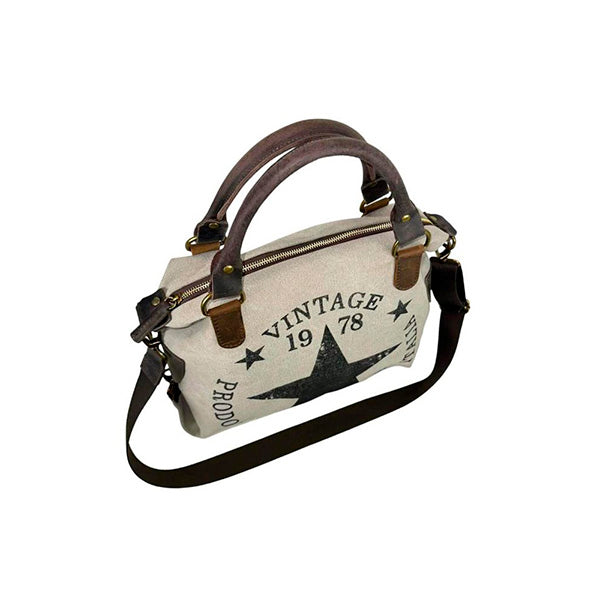 Bolso Shopper Grande De Lona con Asas de Piel