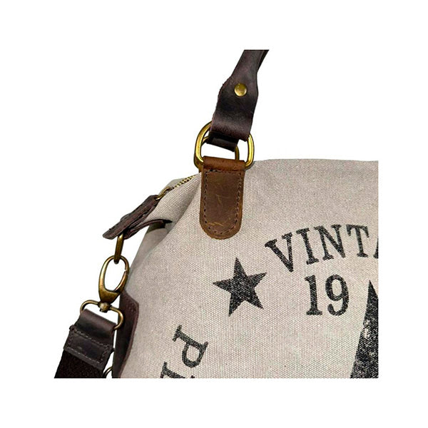 Bolso Shopper Grande De Lona con Asas de Piel