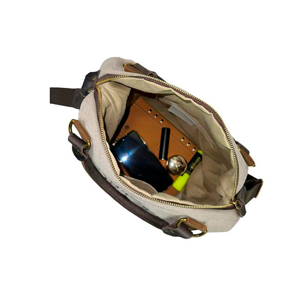 Bolso Shopper Grande De Lona con Asas de Piel