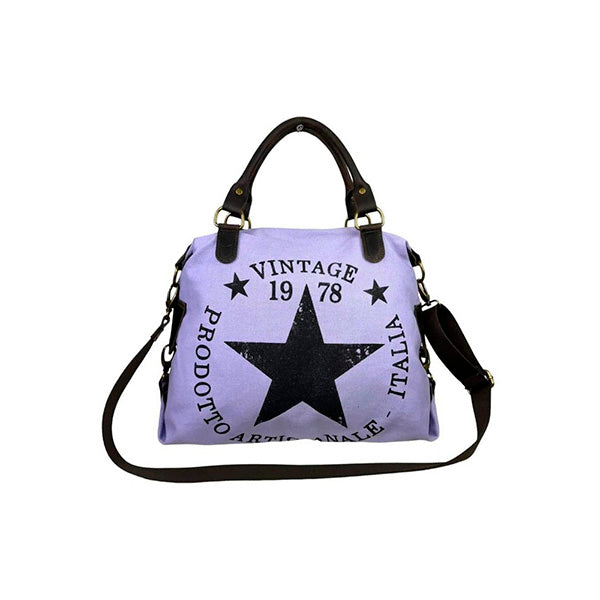 Bolso Shopper Grande De Lona con Asas de Piel