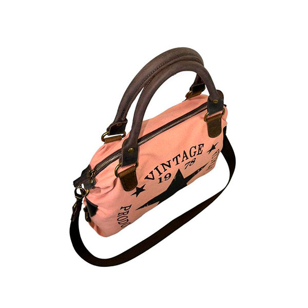 Bolso Shopper Grande De Lona con Asas de Piel