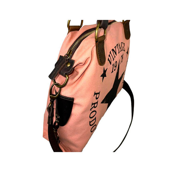 Bolso Shopper Grande De Lona con Asas de Piel