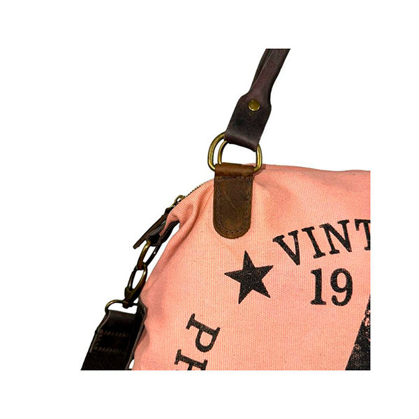 Bolso Shopper Grande De Lona con Asas de Piel