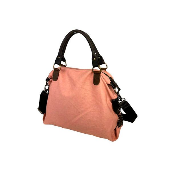 Bolso Shopper Grande De Lona con Asas de Piel