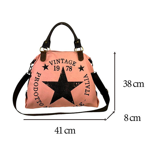 Bolso Shopper Grande De Lona con Asas de Piel