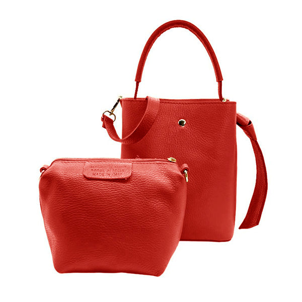 Bolso de Mano de Cuero Bucket con Bolso Interior para Mujer