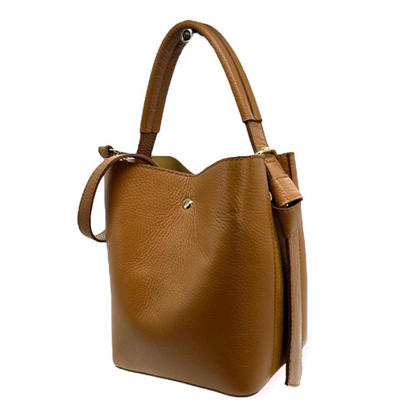 Bolso de Mano de Cuero Bucket con Bolso Interior para Mujer