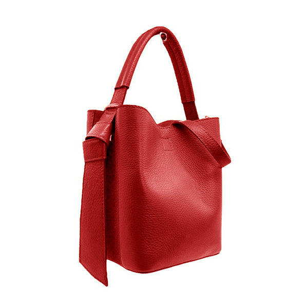 Bolso de Mano de Cuero Bucket con Bolso Interior para Mujer