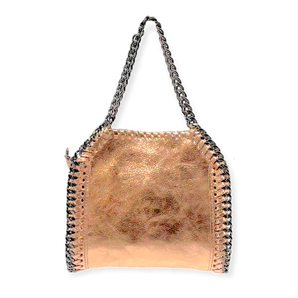 Bolso de Mano de Piel Metalizada con Asa de Cadena
