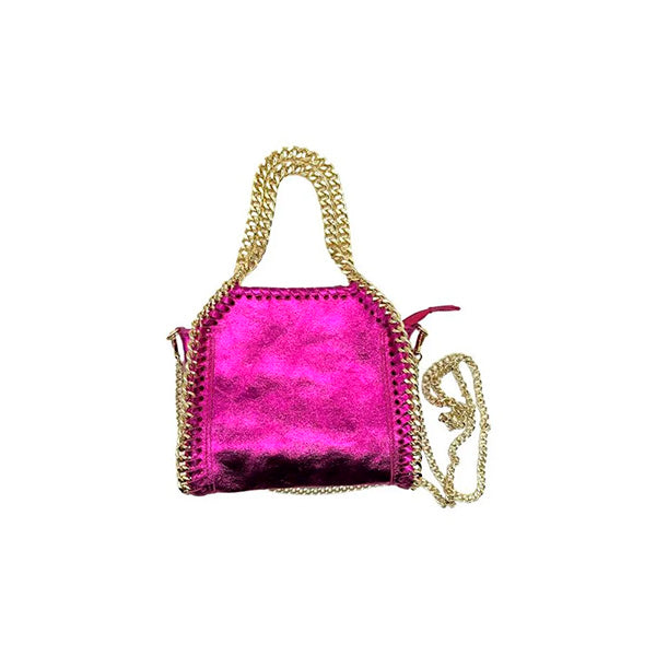Bolso de Mano de Piel Metalizada con Asa de Cadena
