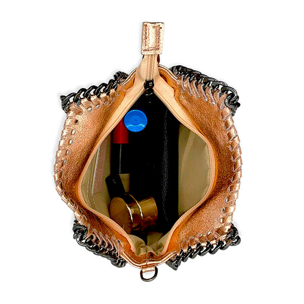 Bolso de Mano de Piel Metalizada con Asa de Cadena