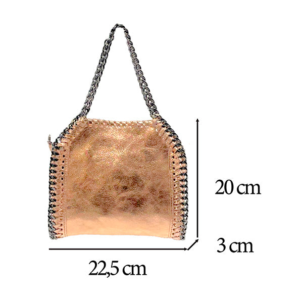Bolso de Mano de Piel Metalizada con Asa de Cadena