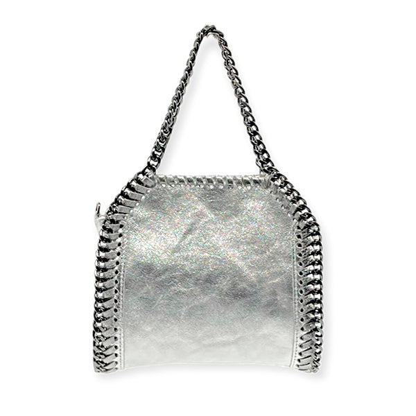 Bolso de Mano de Piel Metalizada con Asa de Cadena