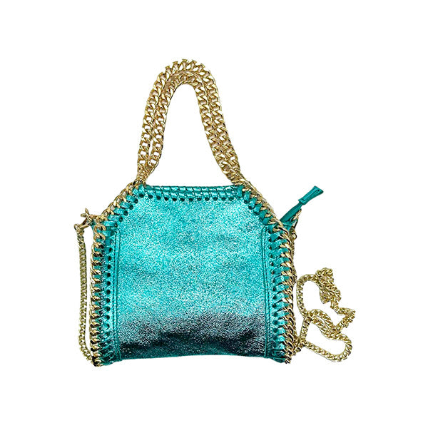 Bolso de Mano de Piel Metalizada con Asa de Cadena