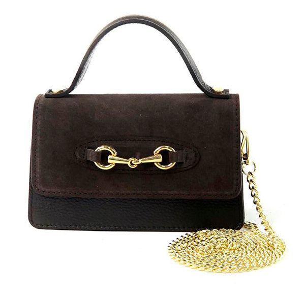 Bolso de Mano de Piel Pequeño con Cadena Dorada