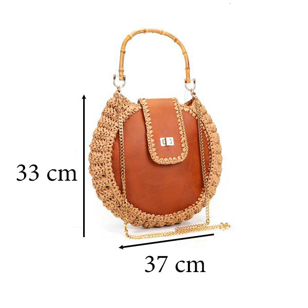 Bolso de Mano Grande de Papel con Asa de Bambú