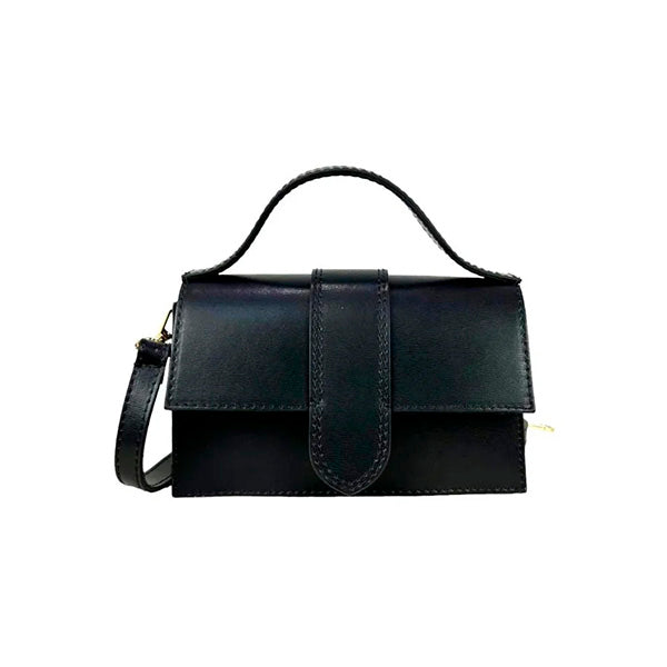 Bolso de Mano Pequeño de Piel Italiana con Bolsillo Trasero