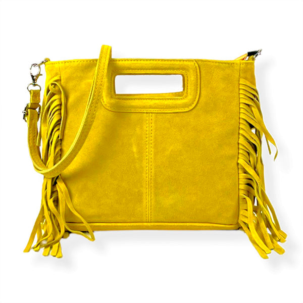Italian Suede Square Handbag with Fringes