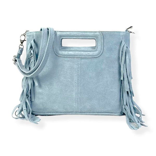 Italian Suede Square Handbag with Fringes