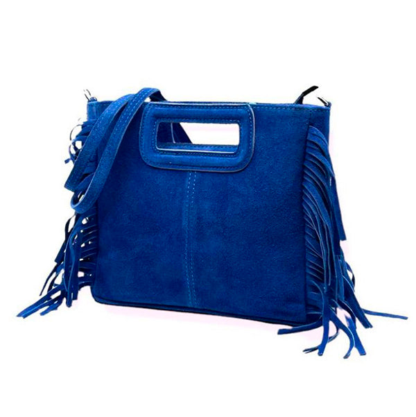 Italian Suede Square Handbag with Fringes