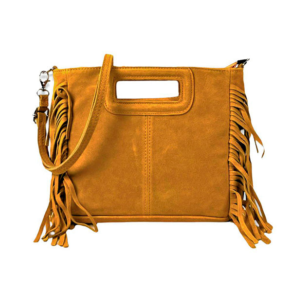 Italian Suede Square Handbag with Fringes