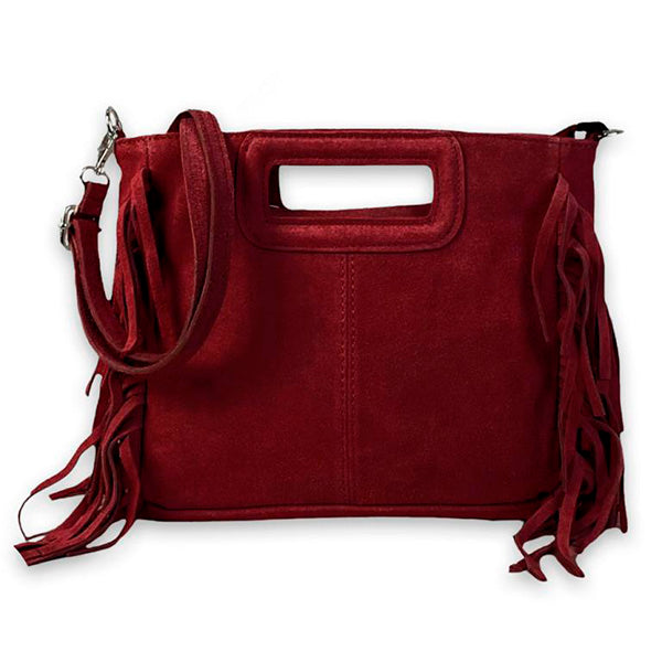 Italian Suede Square Handbag with Fringes