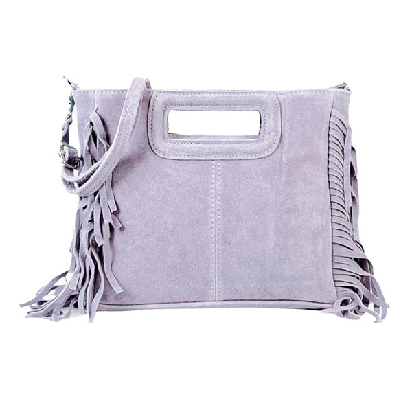 Italian Suede Square Handbag with Fringes