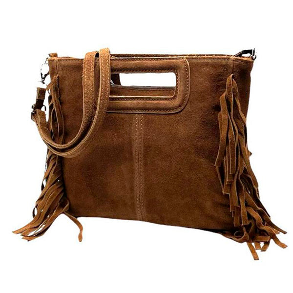 Italian Suede Square Handbag with Fringes