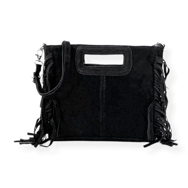 Italian Suede Square Handbag with Fringes