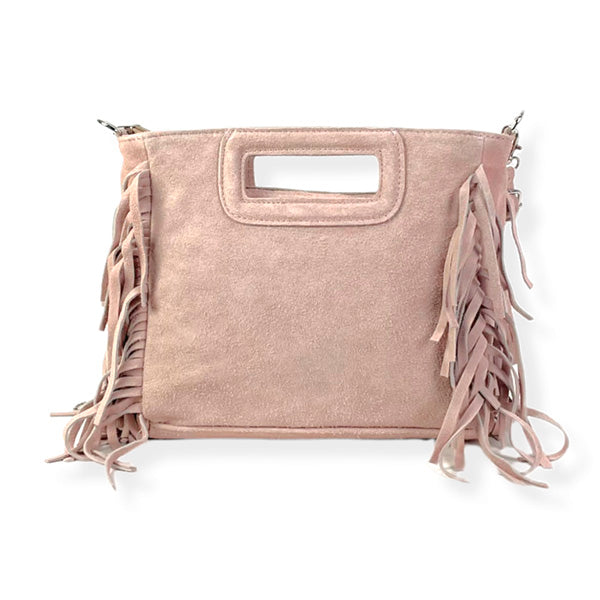 Italian Suede Square Handbag with Fringes