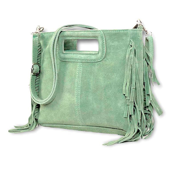 Italian Suede Square Handbag with Fringes
