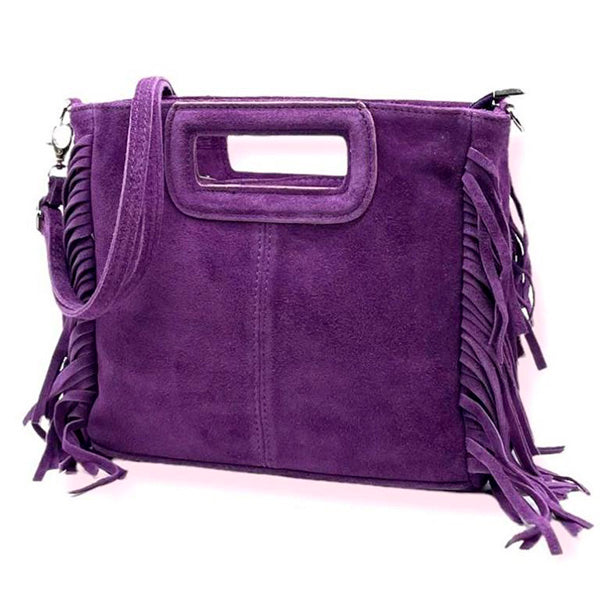Italian Suede Square Handbag with Fringes
