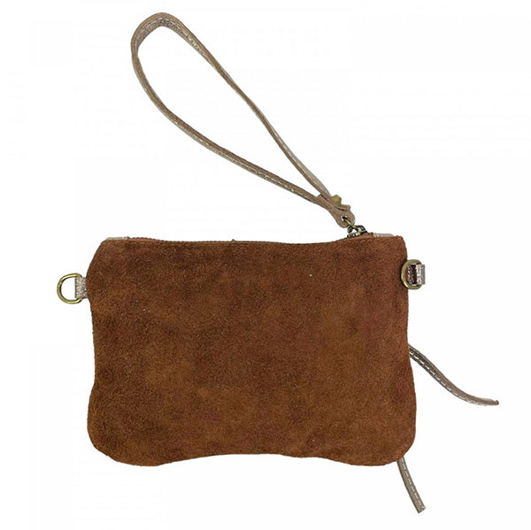 Bolso de Mano Pequeño Piel de Serraje con Asa para Muñeca