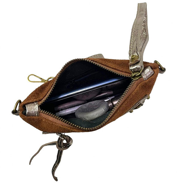 Bolso de Mano Pequeño Piel de Serraje con Asa para Muñeca